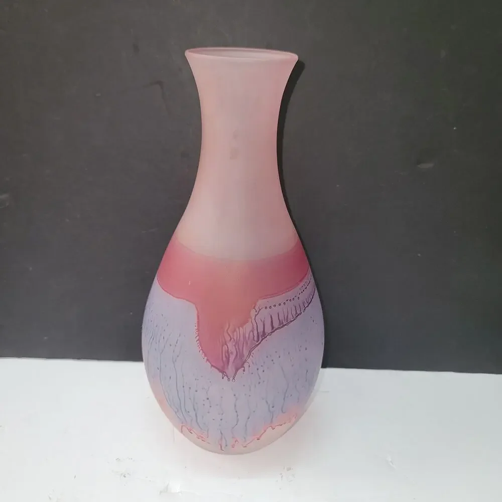 Hebron Glass Wine Decanter Israel Art Glass Pink White East Hand Blown Vase